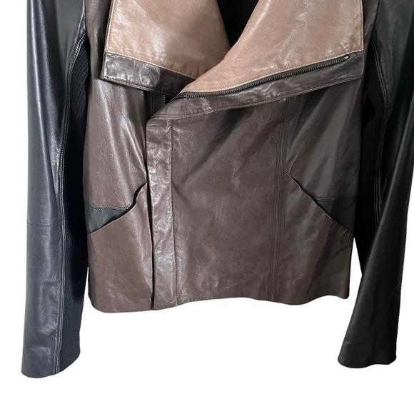 VINCE Lamb Leather Colorblock Moto Jacket - Picture 8 of 12